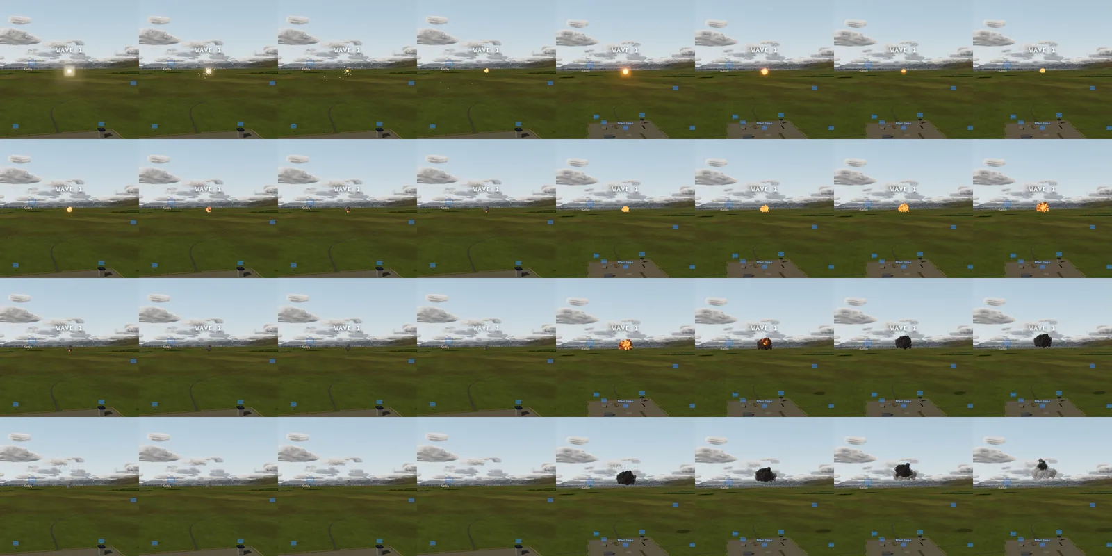 Explosion frames, before on the left and after on the right